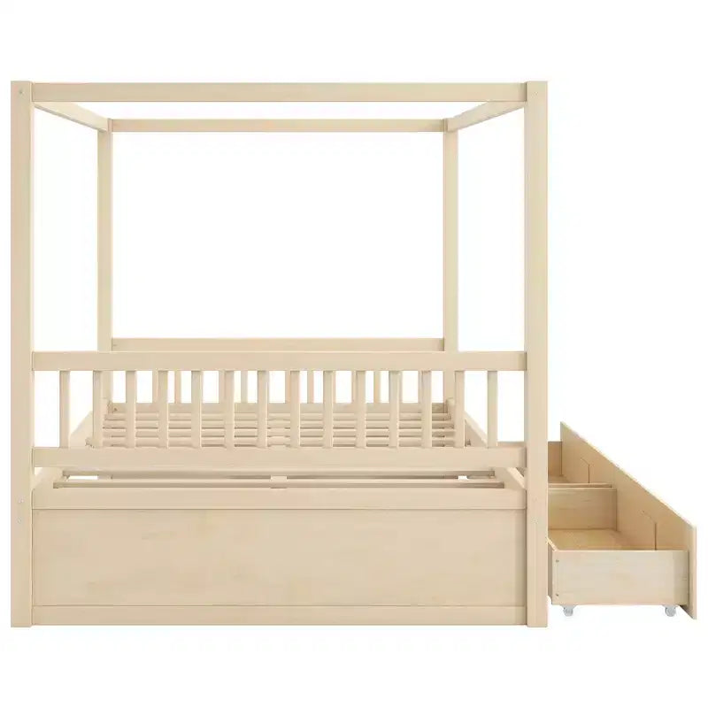 Struttura letto a baldacchino in legno con cassetti contenitore, matrimoniale/king size -