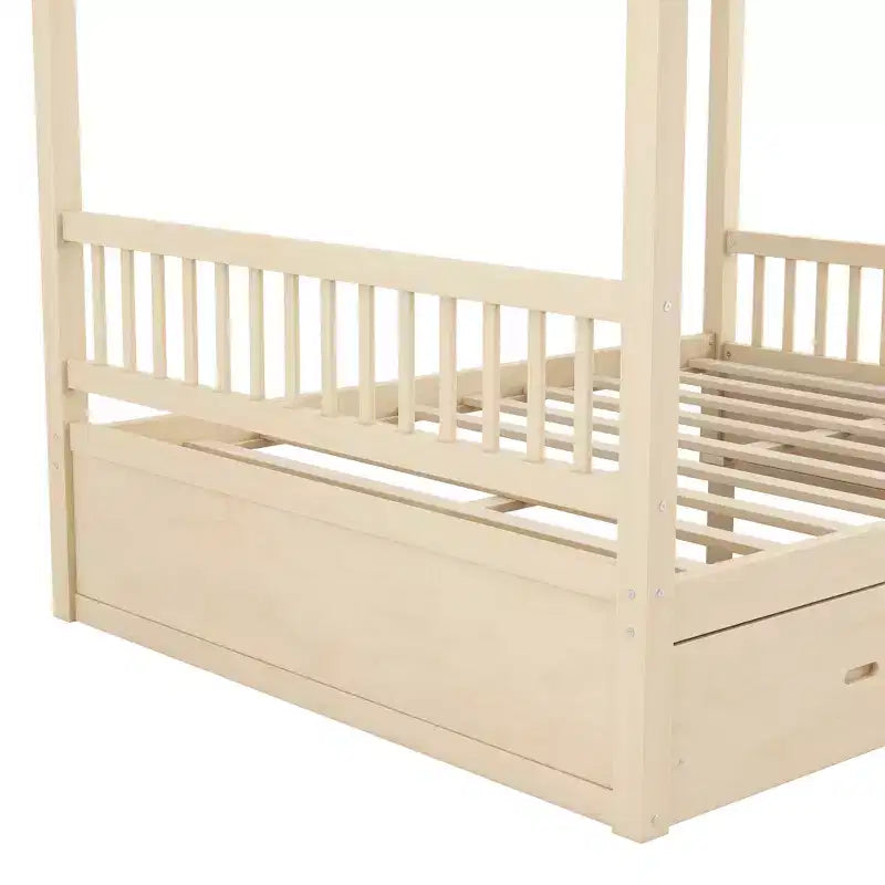 Struttura letto a baldacchino in legno con cassetti contenitore, matrimoniale/king size -
