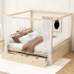 Platform Bed for approx. 152 × 203 cm / 193 × 203 cm mattress options Frame Wood Canopy Bed with Storage Drawers