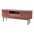 Mid-Century TV Stand for 147.3 cm TV with Drawer Open Shelves Rolling Door Brown
