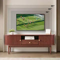 Mobile TV Mid-Century per TV da 58 pollici con Cassetto, Ripiani Aperti, Anta Scorrevole, Marrone