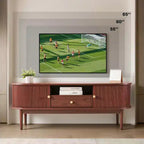 Mobile TV Mid-Century per TV da 58 pollici con Cassetto, Ripiani Aperti, Anta Scorrevole, Marrone