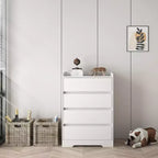 Modern Wooden Four-Drawer Cabinet, Handle-Free Drawers, 100% Waterproof, Sturdy Frame, Suitable for Living Room, Bedroom, White