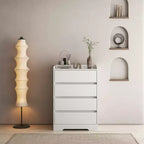 Comodino moderno a quattro cassetti in legno, cassetti senza maniglia, 100% impermeabile, struttura robusta, adatto per soggiorno, camera da letto, bianco