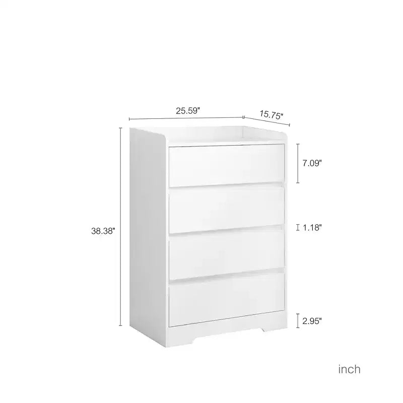 Modern Wooden Four-Drawer Cabinet, Handle-Free Drawers, 100% Waterproof, Sturdy Frame, Suitable for Living Room, Bedroom, White