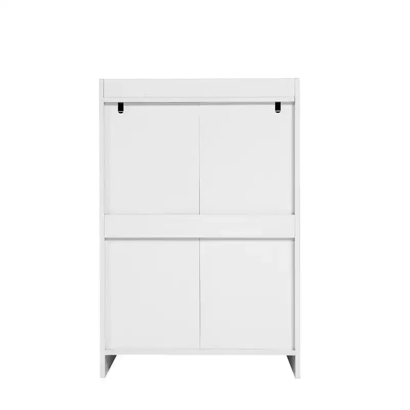 Comodino moderno a quattro cassetti in legno, cassetti senza maniglia, 100% impermeabile, struttura robusta, adatto per soggiorno, camera da letto, bianco