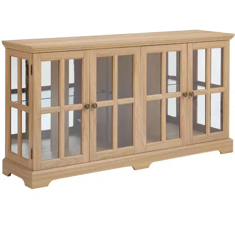 LED Antique Display Cabinet with Glass Doors, Adjustable Shelves, and Remote Control for Vintage Showcase