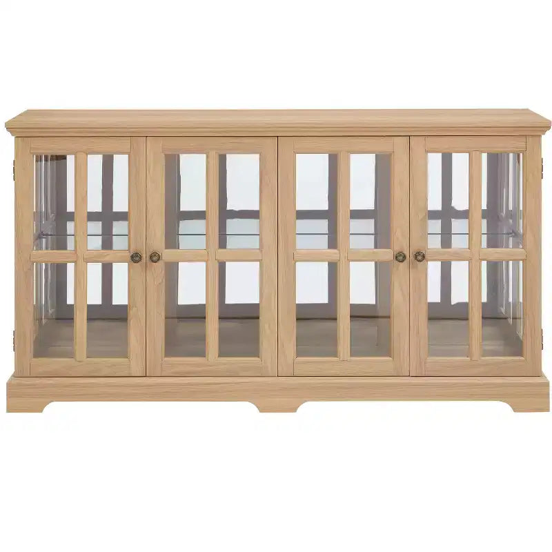 LED Antique Display Cabinet with Glass Doors, Adjustable Shelves, and Remote Control for Vintage Showcase