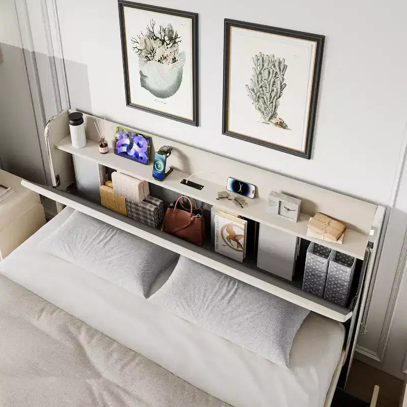 Bed Frame with 4 Storage Drawers, Velvet Upholstered Platform1000Lbs Support, BeigeFULL