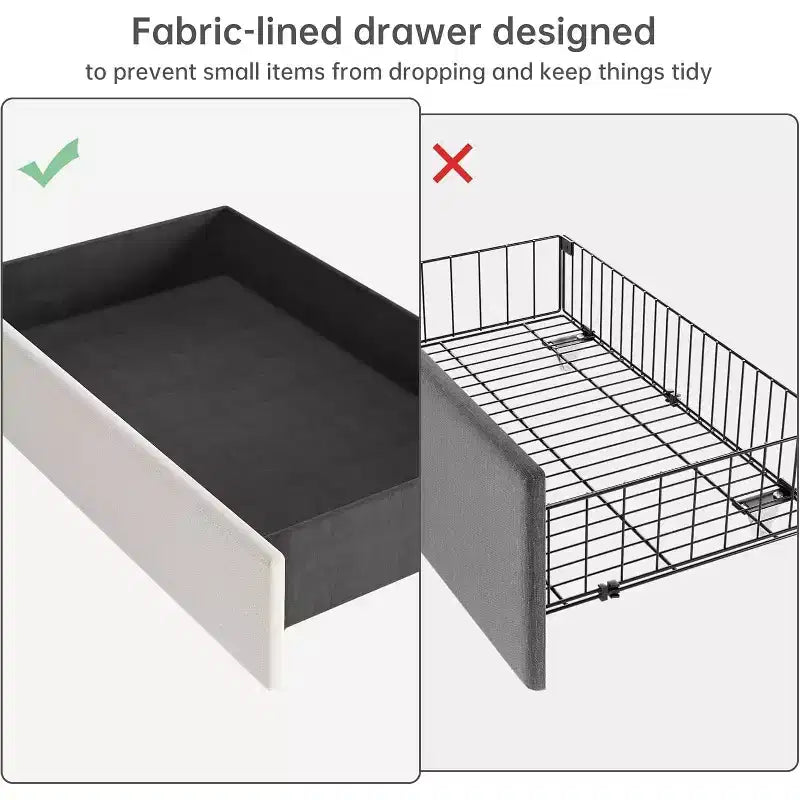 Struttura letto con 4 cassetti contenitore, piattaforma imbottita in velluto, supporto da 450 kg, beige, UNA PIAZZA E MEZZA