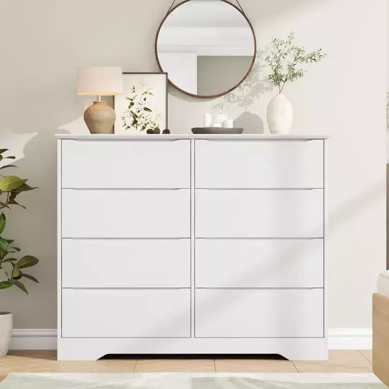 Wooden Dresser with 8 Drawers, Tall Modern Closet with Deep Storage, Large Chest of Drawers with Wide Top, Long Storage Dresser