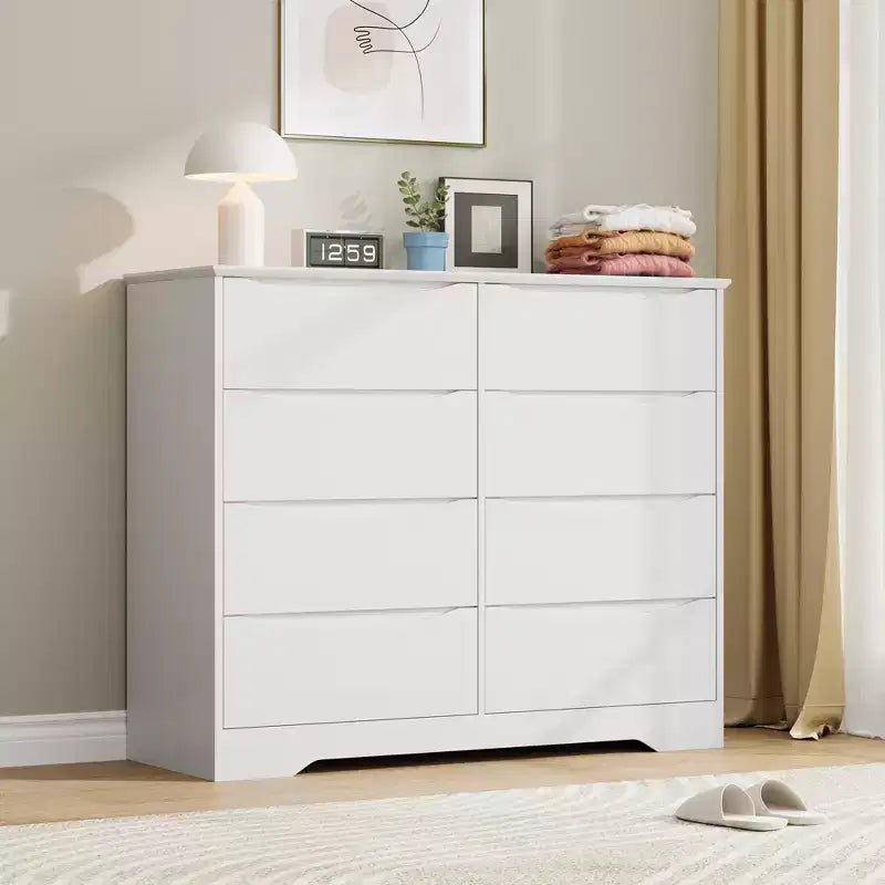 Wooden Dresser with 8 Drawers, Tall Modern Closet with Deep Storage, Large Chest of Drawers with Wide Top, Long Storage Dresser
