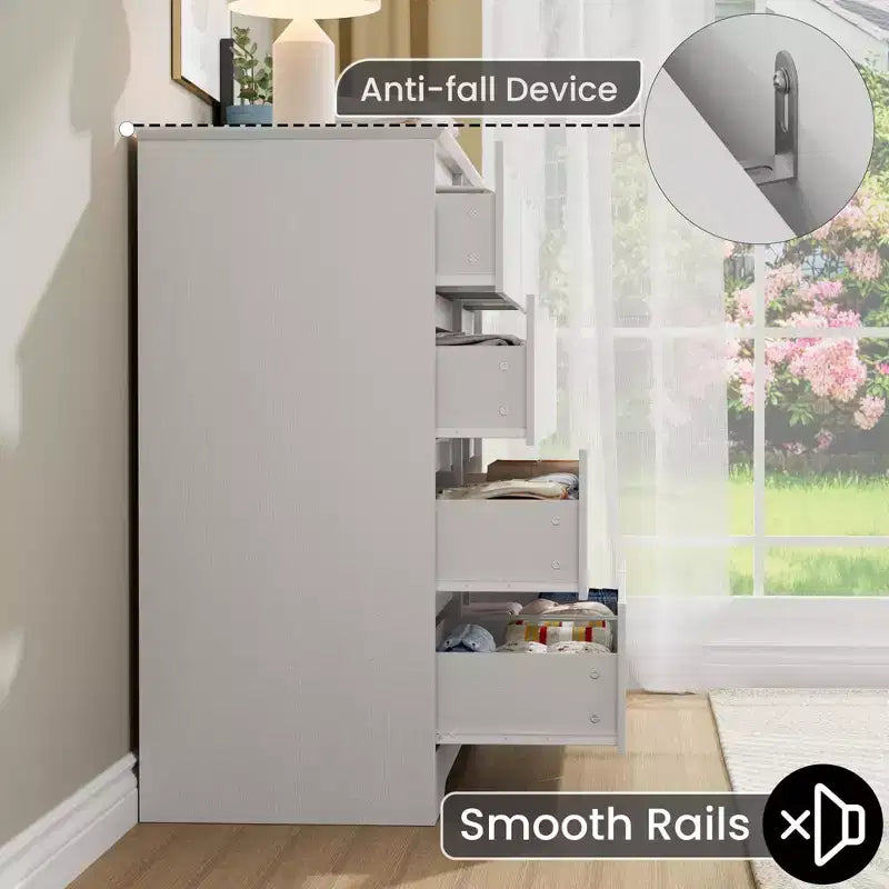 Wooden Dresser with 8 Drawers, Tall Modern Closet with Deep Storage, Large Chest of Drawers with Wide Top, Long Storage Dresser