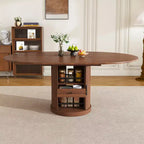 59-inch extendable oval dining table with two-tier storage, seats 4-6 people, includes base, suitable for dining rooms and living rooms, walnut