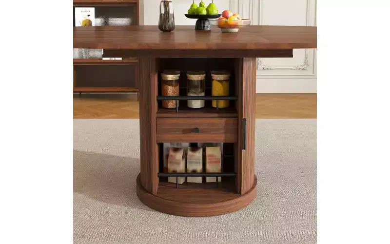 Tavolo da pranzo ovale allungabile da 150 cm con due ripiani, posti per 4-6 persone, base inclusa, adatto per sale da pranzo e soggiorni, noce