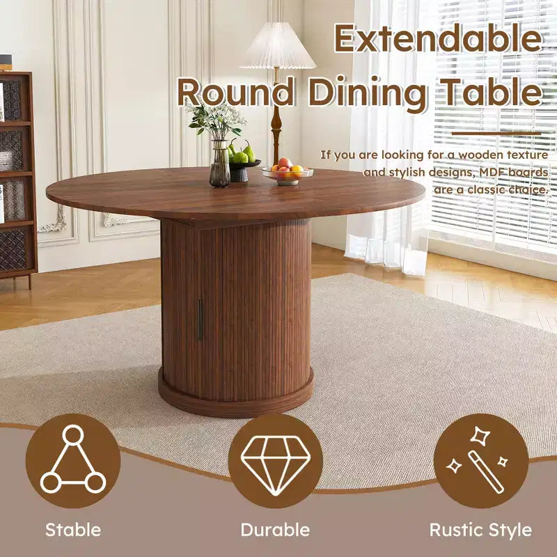 Tavolo da pranzo ovale allungabile da 150 cm con due ripiani, posti per 4-6 persone, base inclusa, adatto per sale da pranzo e soggiorni, noce