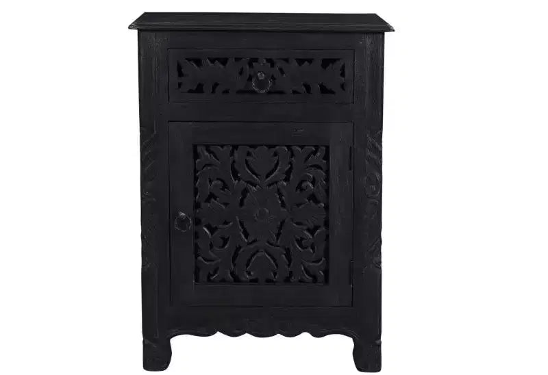 30 Black Solid Wood Distressed One Drawer Nightstand