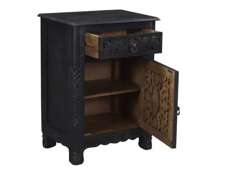 30 Black Solid Wood Distressed One Drawer Nightstand