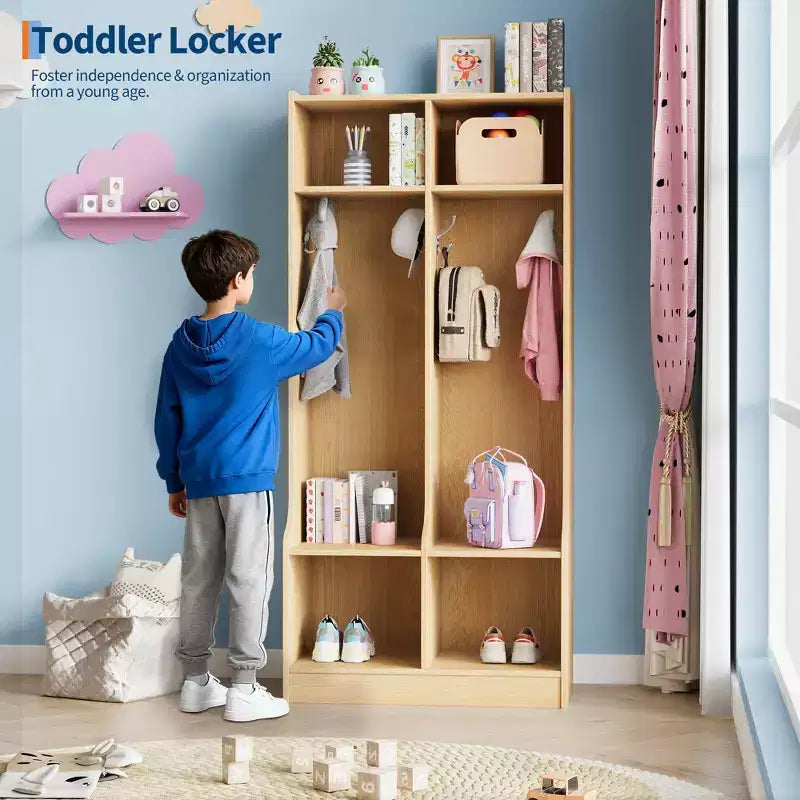 2-Section Classroom Coat Locker - Daycare Cubby Storage with 4 Cubbies & 4 Hooks for School, Home, Nursery, Kindergarten