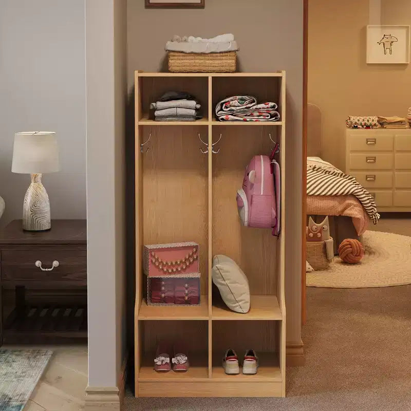 2-Section Classroom Coat Locker - Daycare Cubby Storage with 4 Cubbies & 4 Hooks for School, Home, Nursery, Kindergarten