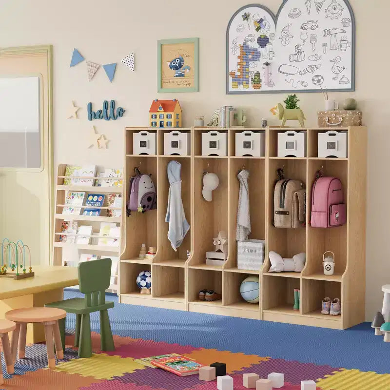 2-Section Classroom Coat Locker - Daycare Cubby Storage with 4 Cubbies & 4 Hooks for School, Home, Nursery, Kindergarten