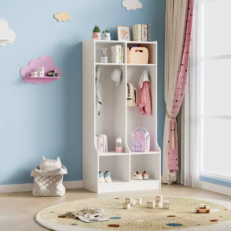 2-Section Classroom Coat Locker - Daycare Cubby Storage with 4 Cubbies & 4 Hooks for School, Home, Nursery, Kindergarten