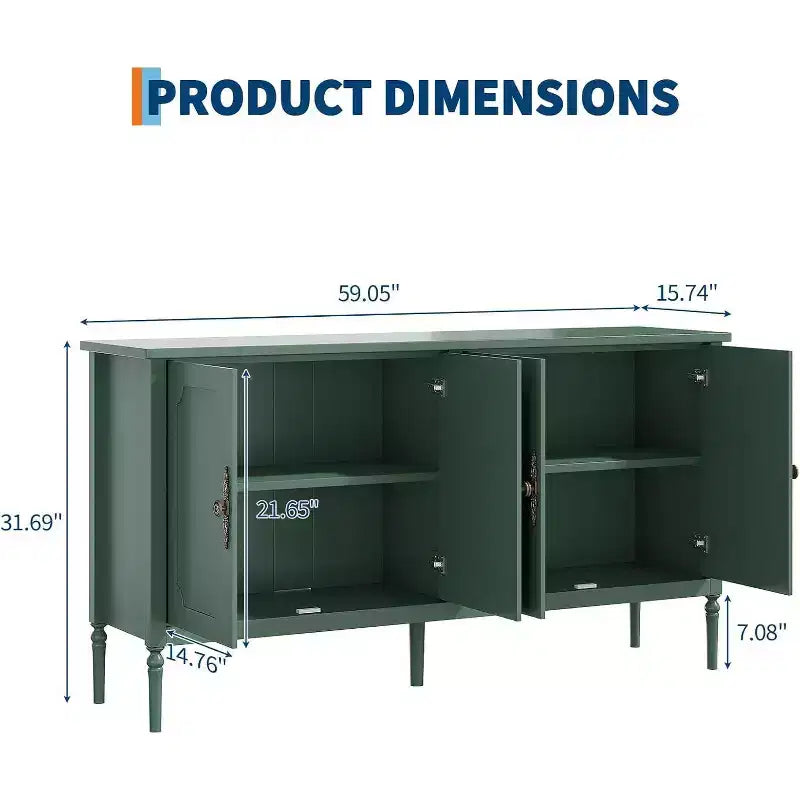 Credenza da Buffet Moderna da 59 Pollici con Mobile Contenitore, 4 Ante e Scaffali Regolabili, Credenza Mobile Bar per Sala da Pranzo e Soggiorno