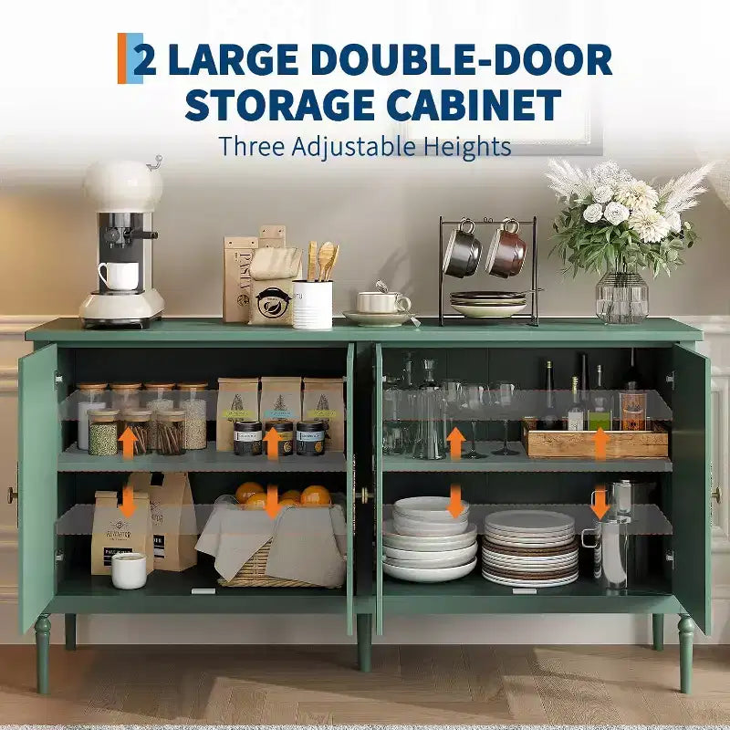 Credenza da Buffet Moderna da 59 Pollici con Mobile Contenitore, 4 Ante e Scaffali Regolabili, Credenza Mobile Bar per Sala da Pranzo e Soggiorno