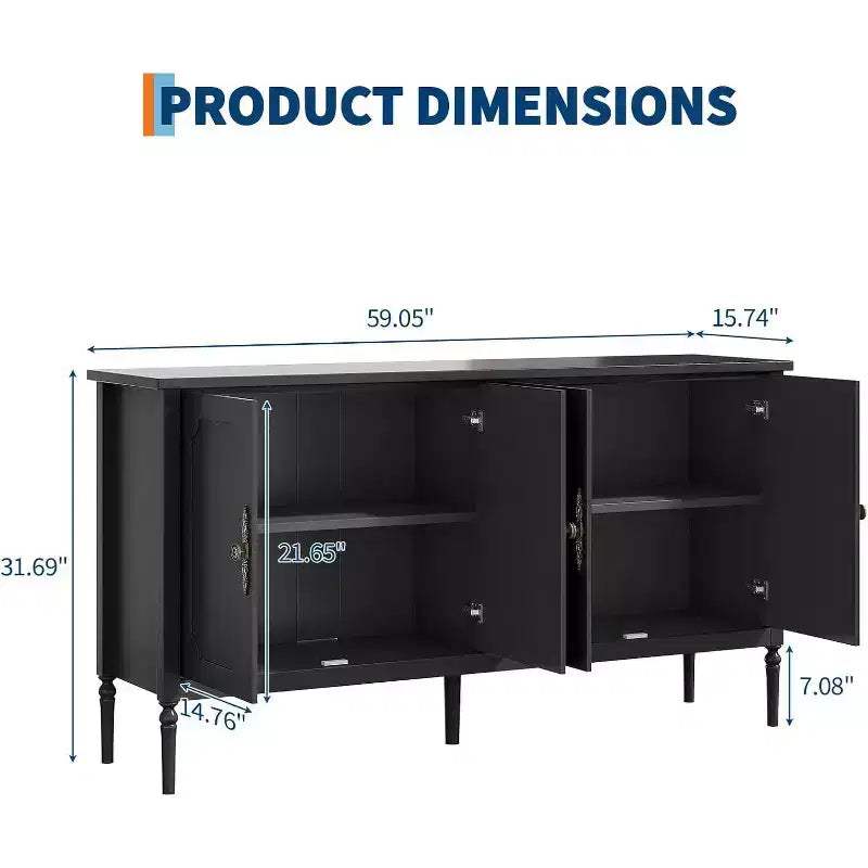 59 Modern Buffet Cabinet Sideboard with Storage, 4 Doors & Adjustable Shelves, Credenza Coffee Bar Cabinet for Dining Room, & Living Room
