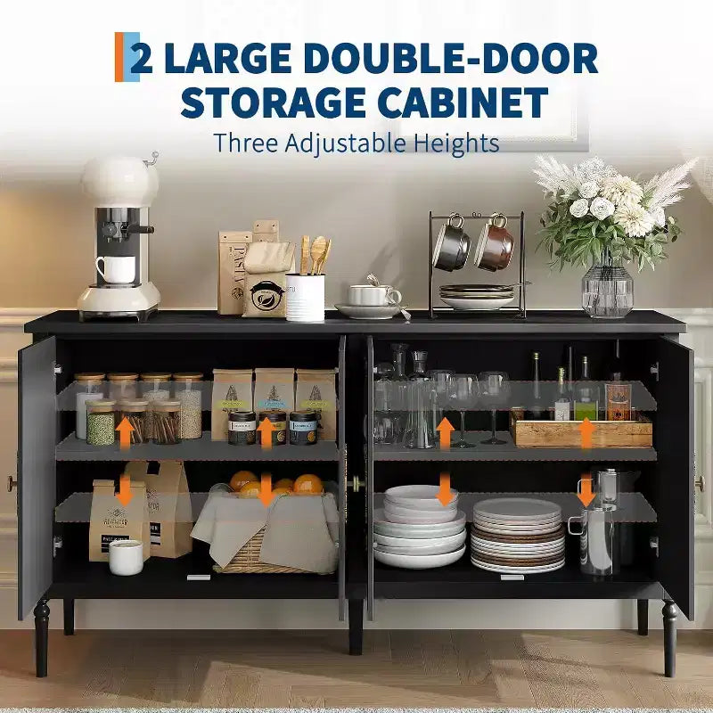 59 Modern Buffet Cabinet Sideboard with Storage, 4 Doors & Adjustable Shelves, Credenza Coffee Bar Cabinet for Dining Room, & Living Room