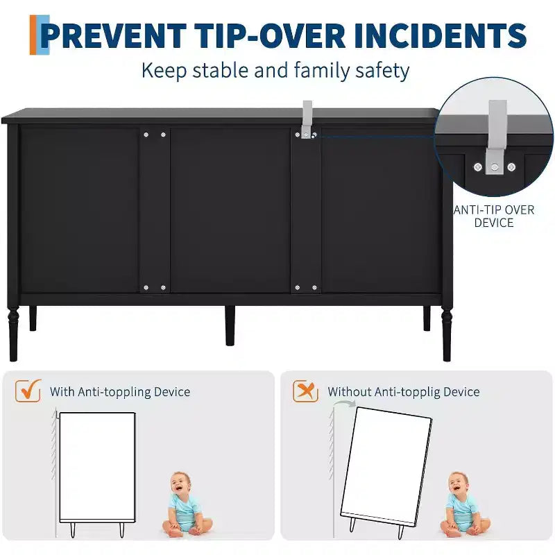 59 Modern Buffet Cabinet Sideboard with Storage, 4 Doors & Adjustable Shelves, Credenza Coffee Bar Cabinet for Dining Room, & Living Room