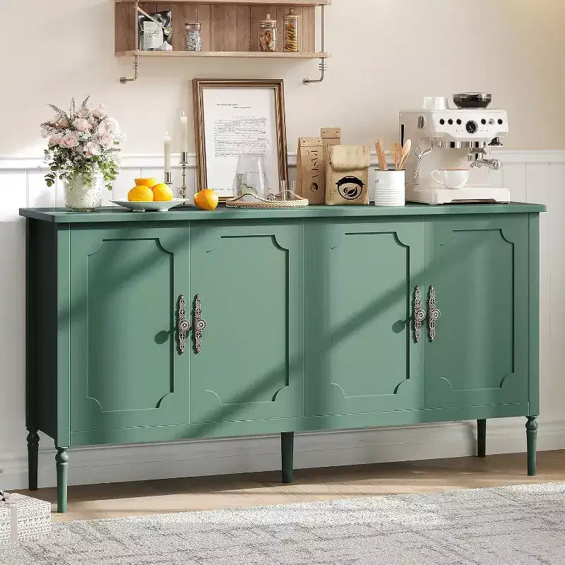 59 Modern Buffet Cabinet Sideboard with Storage, 4 Doors & Adjustable Shelves, Credenza Coffee Bar Cabinet for Dining Room, & Living Room