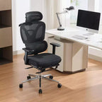 Ergonomic Mesh Office Chair for Home Office, Study, Gaming Adjustable Lumbar, 3D Armrests, Headrest & Footrest Breathable Black Mesh, Black Frame