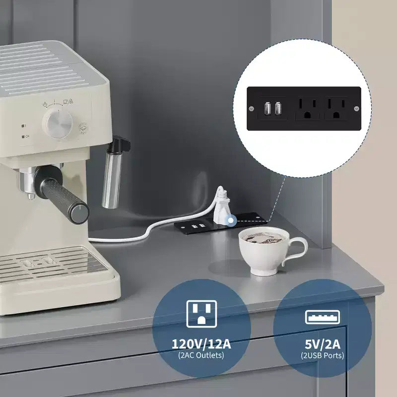Mobile Buffet Credenza da 160 cm, Mobiletto con 4 Ganci, Cassetto e Ripiani Regolabili, Mobile Contenitore per Cucina, Salotto e Sala da Pranzo