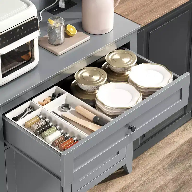 Mobile Buffet Credenza da 160 cm, Mobiletto con 4 Ganci, Cassetto e Ripiani Regolabili, Mobile Contenitore per Cucina, Salotto e Sala da Pranzo