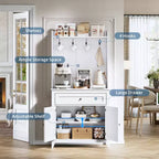 Mobile Buffet Credenza da 160 cm, Mobiletto con 4 Ganci, Cassetto e Ripiani Regolabili, Mobile Contenitore per Cucina, Salotto e Sala da Pranzo