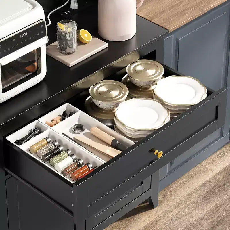 Mobile Buffet Credenza da 160 cm, Mobiletto con 4 Ganci, Cassetto e Ripiani Regolabili, Mobile Contenitore per Cucina, Salotto e Sala da Pranzo