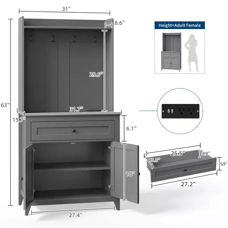 Mobile Buffet Credenza da 160 cm, Mobiletto con 4 Ganci, Cassetto e Ripiani Regolabili, Mobile Contenitore per Cucina, Salotto e Sala da Pranzo