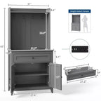Mobile Buffet Credenza da 160 cm, Mobiletto con 4 Ganci, Cassetto e Ripiani Regolabili, Mobile Contenitore per Cucina, Salotto e Sala da Pranzo