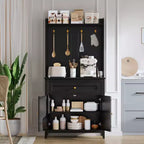 160.0 cm Sideboard Buffet Cabinet, 4 Hooks Cabinet with Drawer & Adjustable Shelves, Kitchen Storage for Kitchen, Living Room & Dining Room
