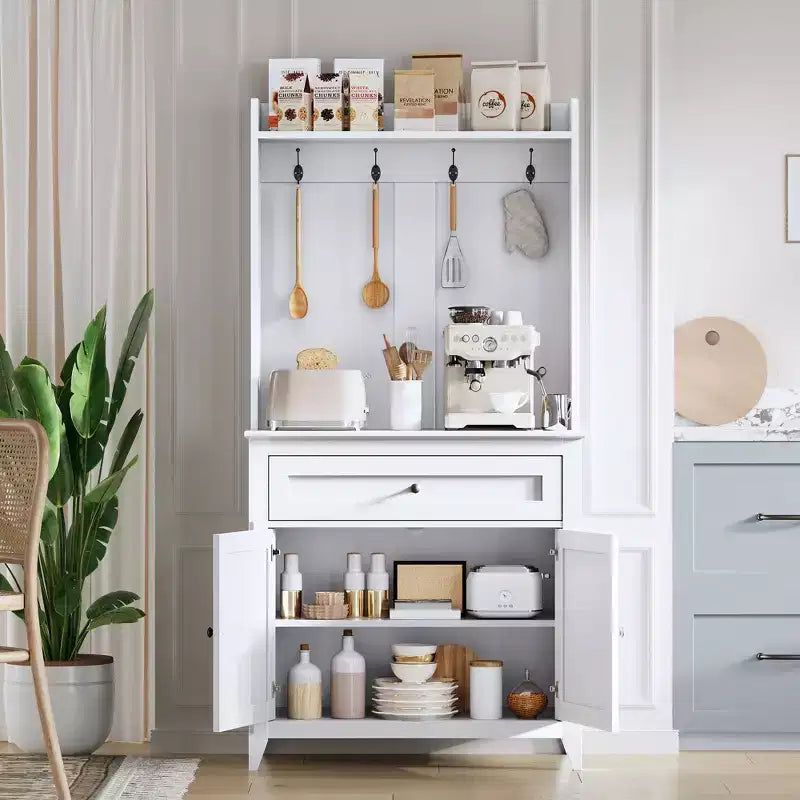 63'' Sideboard Buffet Cabinet, 4 Hooks Cabinet with Drawer & Adjustable Shelves, Kitchen Storage for Kitchen, Living Room & Dining Room