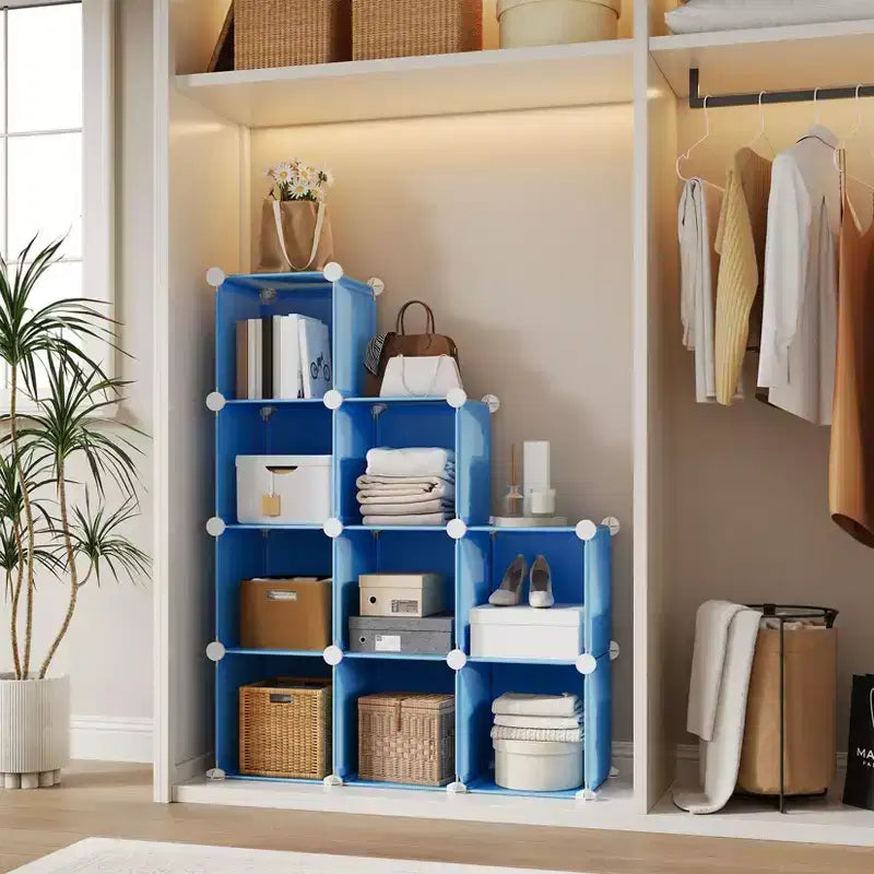 Organizzatore portaoggetti a 9 cubi - Scaffale modulare per cubi resistente, 30 x 30 x 30 cm, ripiani per armadio fai da te impilabili con piedini anti-ribaltamento e kit di attrezzi