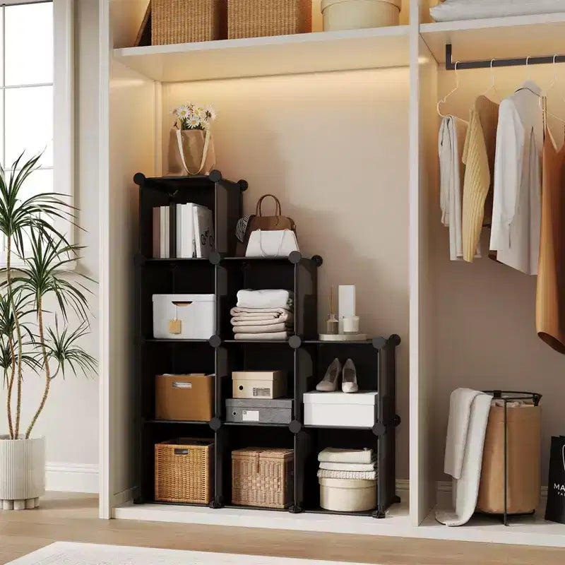 9-Cube Storage Organizer - Heavy-Duty Modular Cube Shelf, 11.8 x 11.8 x 11.8 Stackable DIY Closet Shelves with Anti-Tip Feet & Tool Kit