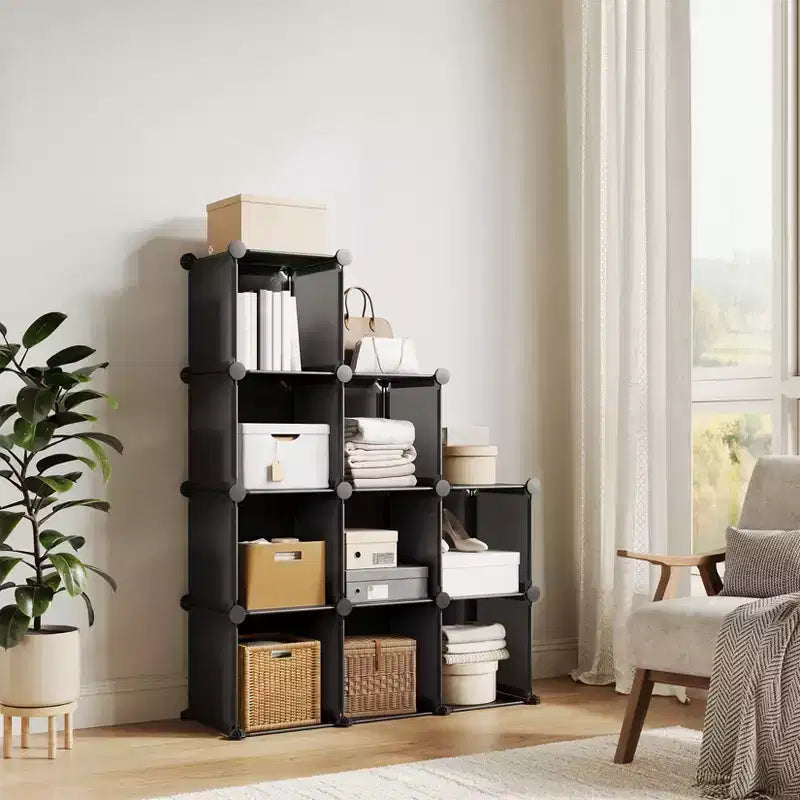 9-Cube Storage Organizer - Heavy-Duty Modular Cube Shelf, 11.8 x 11.8 x 11.8 Stackable DIY Closet Shelves with Anti-Tip Feet & Tool Kit