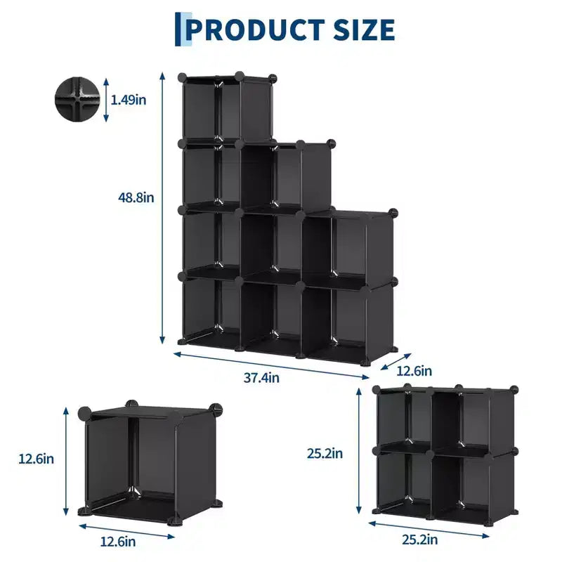 9-Cube Storage Organizer - Heavy-Duty Modular Cube Shelf, 11.8 x 11.8 x 11.8 Stackable DIY Closet Shelves with Anti-Tip Feet & Tool Kit