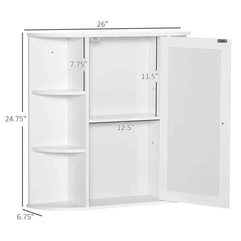 Wall-Mounted Medicine Cabinet with Mirror and Open Side Shelves for Bathroom Storage - White