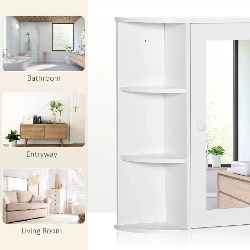 Pensile da bagno con specchio e ripiani laterali aperti per riporre gli oggetti - Bianco