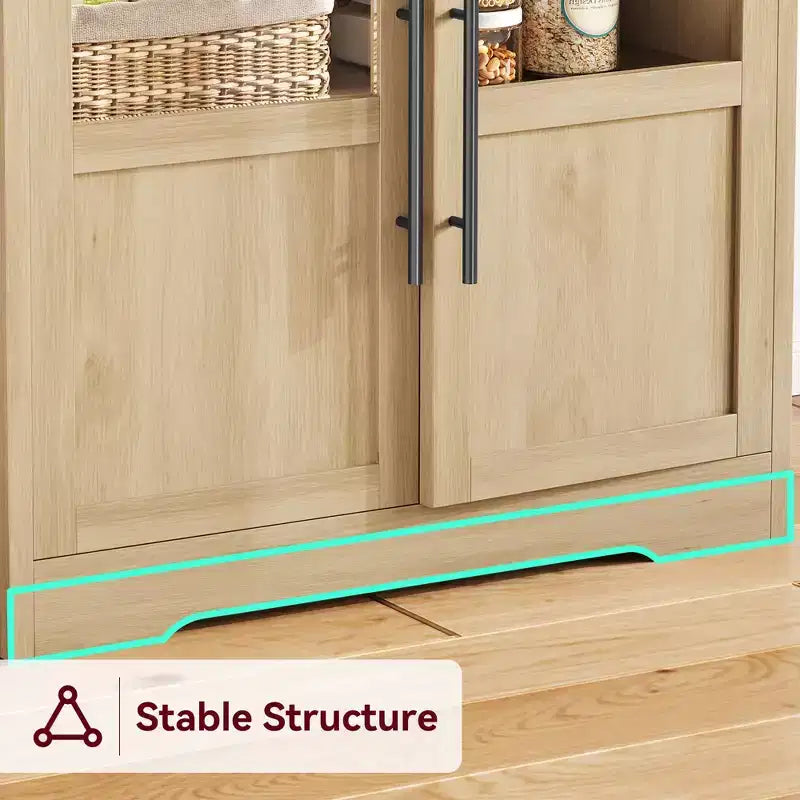Scaffale da Panettiere in Stile Rustico, Credenza in Legno Rustico con Sportello in Vetro, Armadietto, Organizer per Dispensa da Cucina, Supporto per Microonde