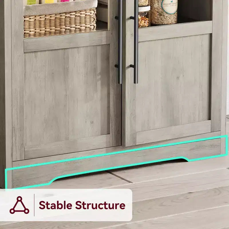 Scaffale da Panettiere in Stile Rustico, Credenza in Legno Rustico con Sportello in Vetro, Armadietto, Organizer per Dispensa da Cucina, Supporto per Microonde