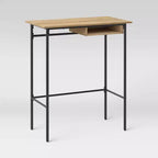Standing Desk Natural: Modern Style, Metal Base, Laminate Surface, Fixed Shelf